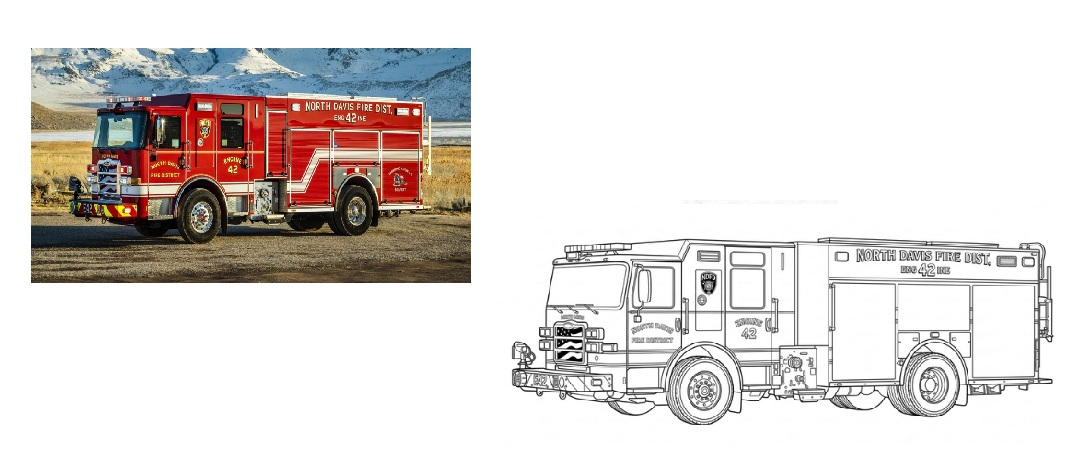 Fire truck line art vector conversion