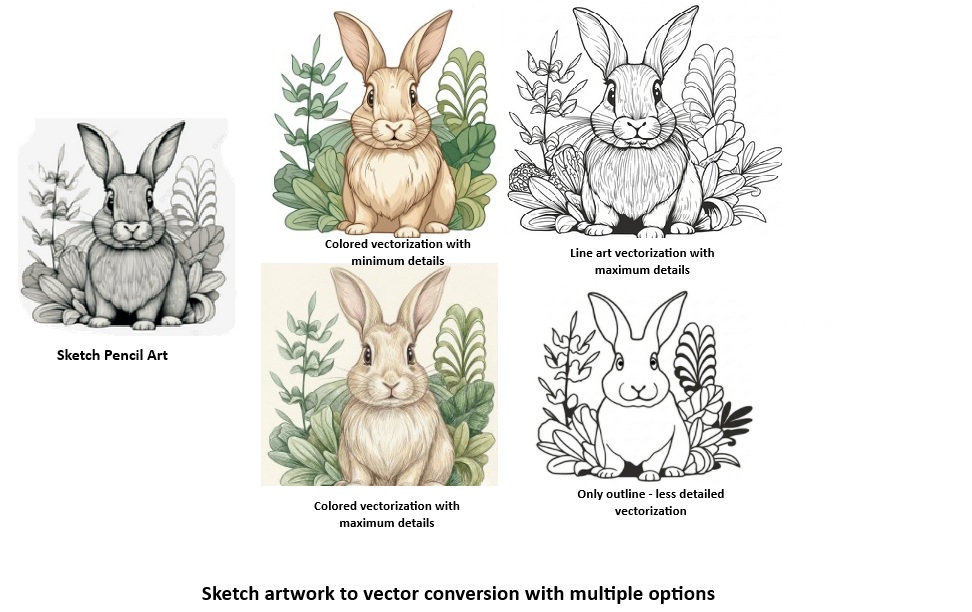 Sketch artwork to vector conversion with multiple options
