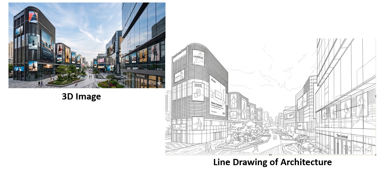 building architecture line art conversion
