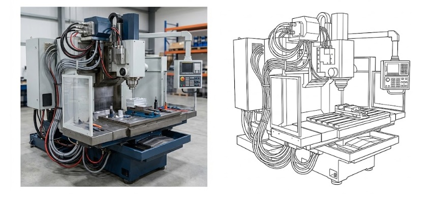 line art vectorization of a machine