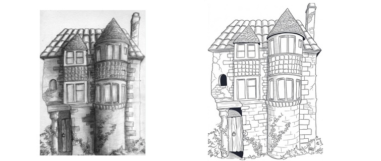 House sketch image to vector artwork