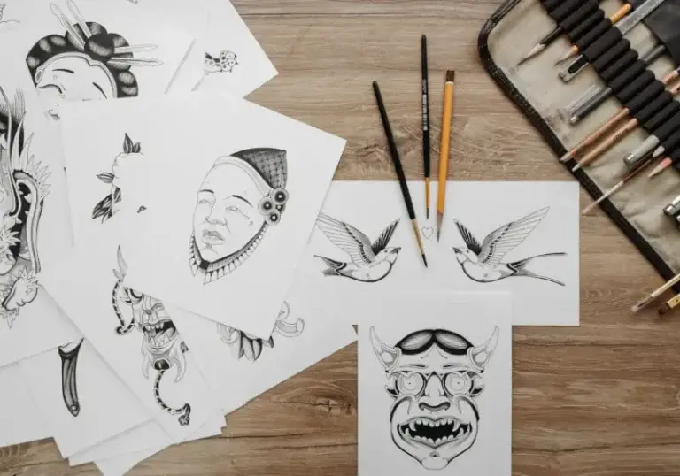 Hand-drawn tattoo flash sketches recreated as custom vector artwork
