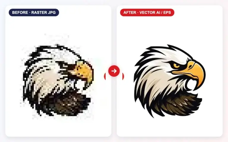 Convert raster to vector sample – low-resolution eagle logo redrawn as clean vector artwork