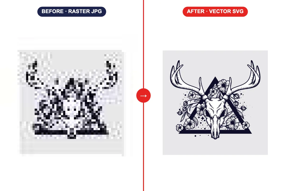 Geometric deer skull line art after manual vectorization