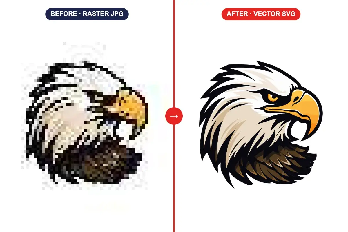 Eagle mascot logo converted from pixelated raster JPG to vector SVG
