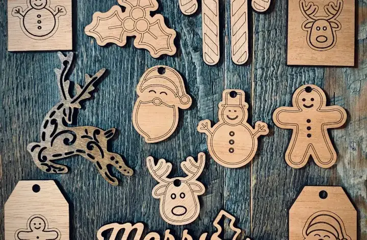 Laser engraved wood ornaments cut from AI vector paths