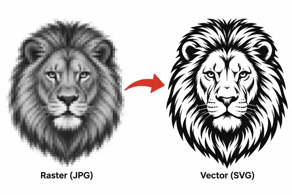 Lion raster JPG to vector SVG tracing