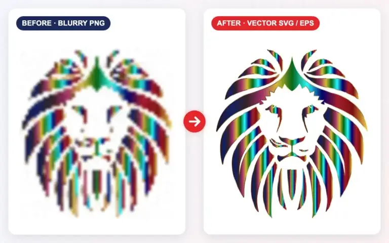PNG to vector conversion – blurry PNG lion logo converted to a sharp vector SVG and EPS