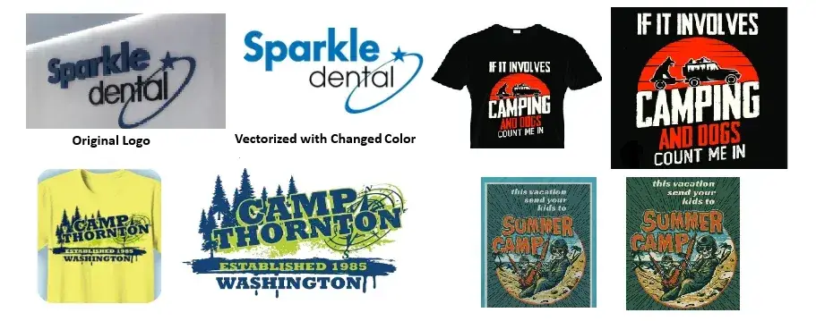 PNG to vector logo recreation samples with original and vectorized logos