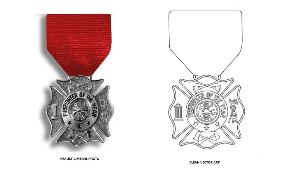 Raster photo of a medal converted to line art vector