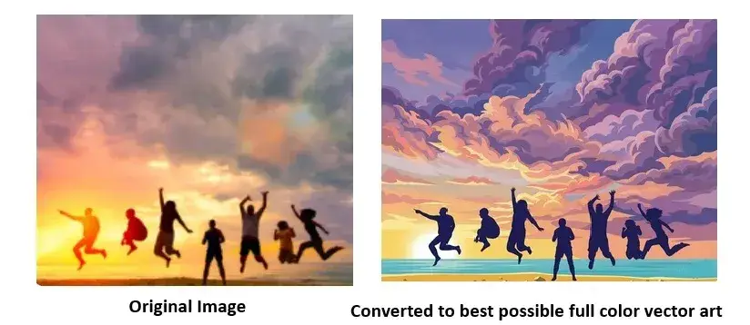 Raster to vector full color artwork conversion of a sunset photo