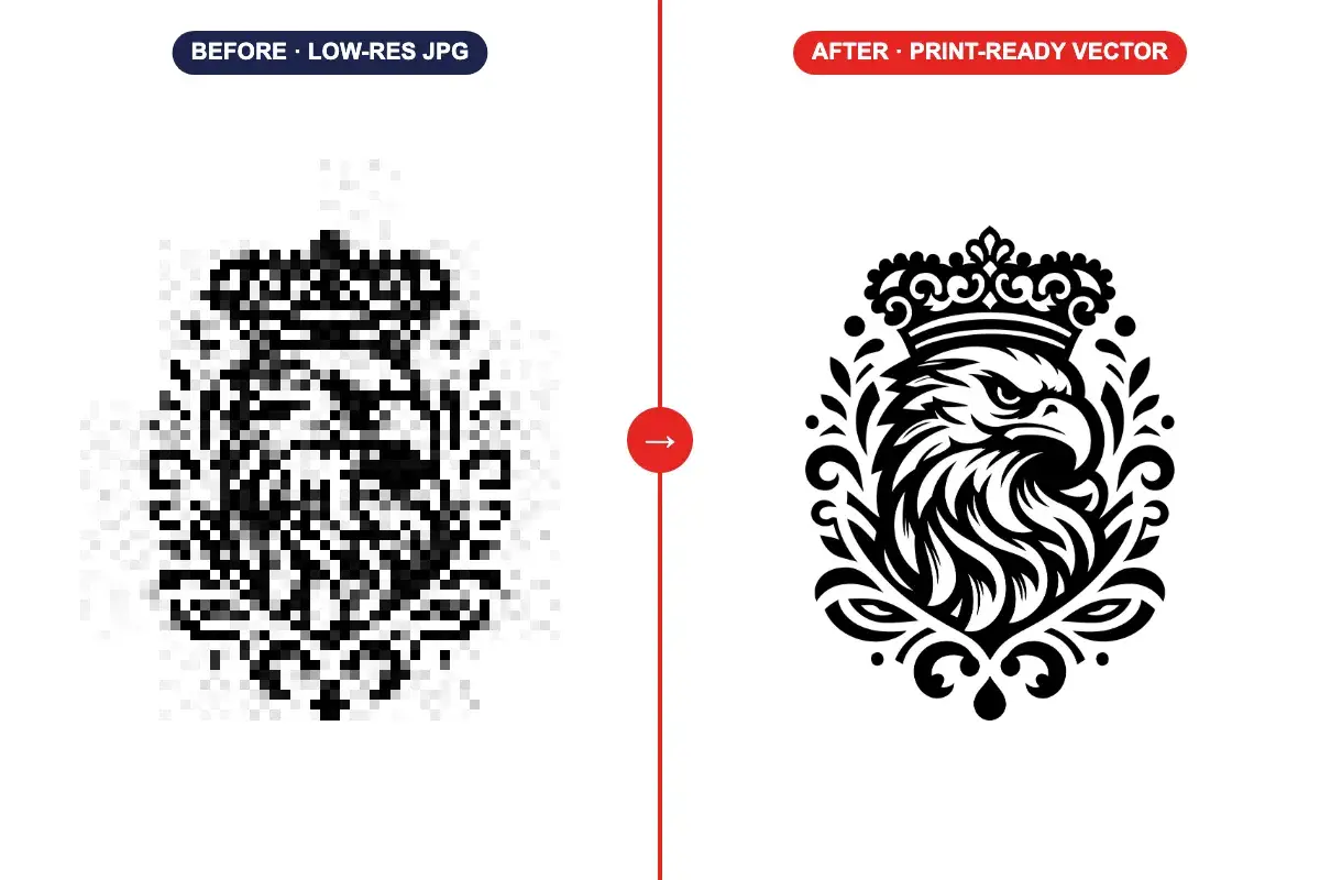 Ornate eagle crest converted from low-res JPG to print-ready vector artwork