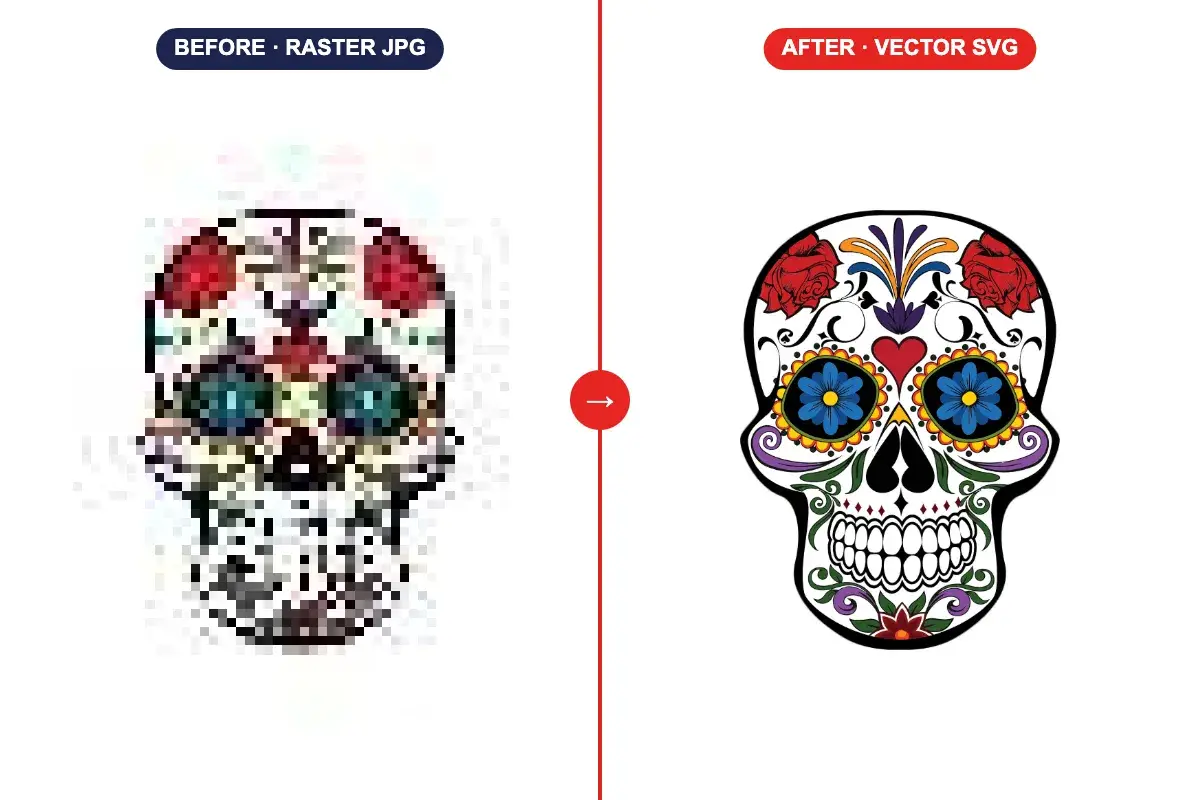 Detailed sugar skull illustration redrawn as custom vector artwork