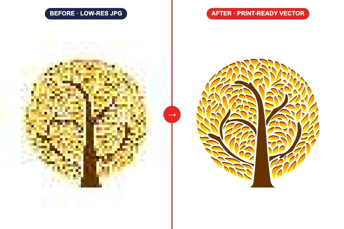 Tree illustration redrawn as a print ready vector file